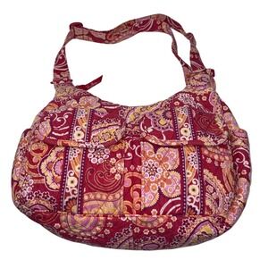 Vera Bradley Shoulder Bag Small Pink Paisley Quilted Cotton Multi-Pocket Zip